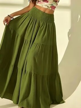 Olive Green Maxi Tiered Skirt - Women